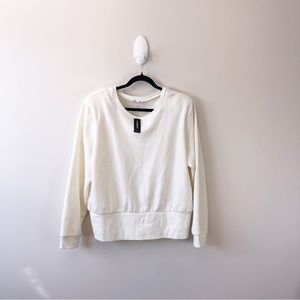 Express Ivory Off White Crewneck Shoulder Padded Sweatshirt Size XL NWT’s